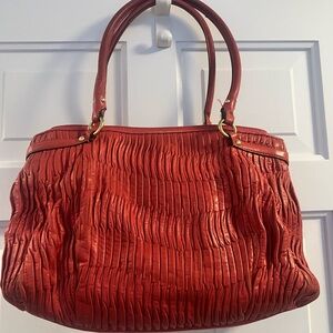 Coach Madison Kara gathered leather satchel in coral